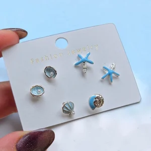 گوشواره 3 جفتی مدل دریا کد blue03